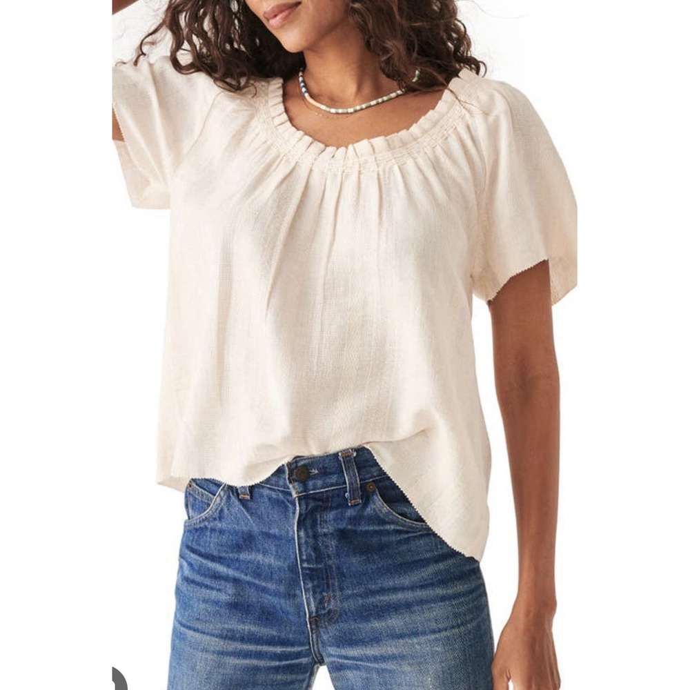 Faherty Annabelle Organic Cotton Top Women's M Ivory Peasant Blouse Boho Coastal